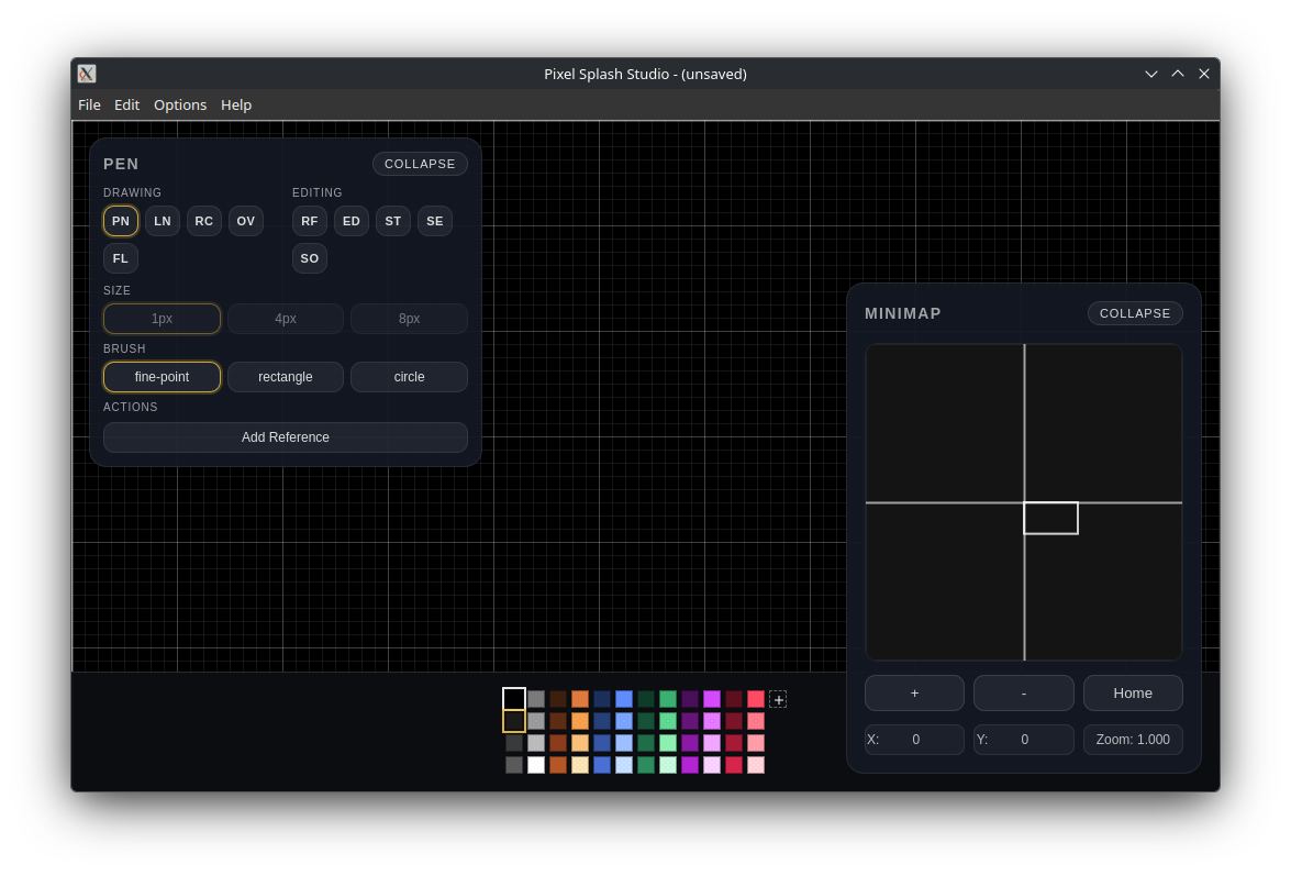Pixel Splash Studio canvas with tools